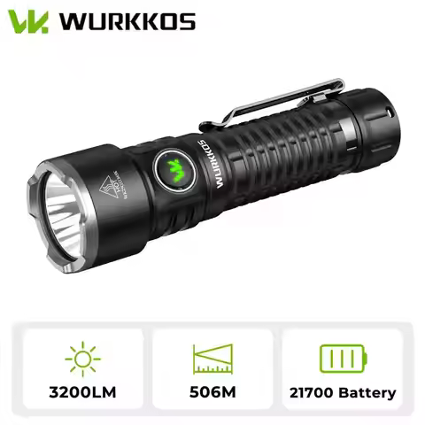 Wurkkos TS28 21700 Rechargeable Tactical Flashlight USB-C Port 3200LM Throw 506M Beam Distance IPX8 