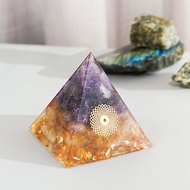 預訂【黃晶、紫晶】奧根水晶能量金字塔Orgonite 6x6 cm