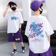 Pure Cotton Letters Middle Big Children Children's T-Shirt Men This Year Loose Version All-Match Han