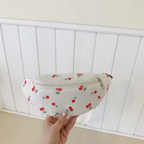 Sweet Polyester Cherry Crossbody Bag Cartoon Cherry Waist Pack Shoulder Pouch Girl