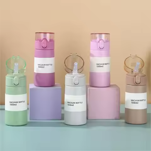 Mini Thermos Cup 150/250ml Leak-proof Fashion Thermos Insulated Cup With Straw Portable One-button O