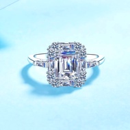 X-063 925 Sterling Silver Women's Ring, 2 Carat Emerald Cut Moissanite (Including Certificate)