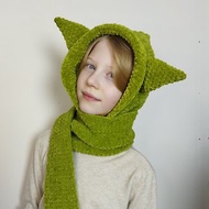 32種顏色 鉤針連帽圍巾。 綠色帽子圍巾手工編織。 怪物兜帽。
