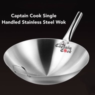 Captain Cook Single Handle Stainless Steel Wok (34,36,38cm)/ Wooden Handle Wok (34,36,38cm) (Depth: 11.5cm)