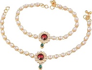 I Jewels Gold Plated Indian Wedding Bollywood Style Ethnic Kundan Studded Anklet/Payal Barefoot Jewe