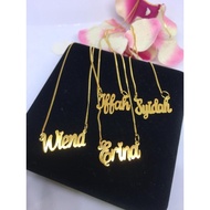 set rantai leher dan loket ukir nama emas 916