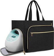 TORIBIO Breast Pump Bag for Spectra S1/S2, Medela, Rainyb, Elvie, Evenflo, Breastfeeding Mom Bag Diaper Tote Bag with 15" Laptop Sleeve and Changing Pad, Black, 15.7" x7.9" x11.8", Breast Pump Bag