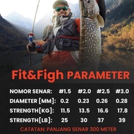 Seahunter Fit&Fight 150M&300M Pe X8 Senar Pancing, Tahan Aus Senar Pe X8 Hijau Merah Anti Kusut Tali