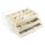 Acrylic Jewelry Box 3 Drawers, Velvet Jewellery Organizer, Earring Rings Necklaces Bracelets Display