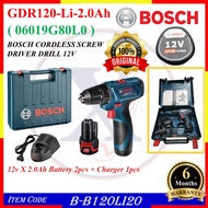 B-B120Li20 [100% ORIGINAL] BOSCH GSR120-Li 12Vx2.0Ah_battery_2pcs BOSCH CORDLESS DRIVER DRILL 06019G