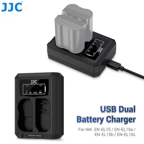 JJC Dual Battery Charger USB Type C For Nikon EN-EL25 EN-EL25a EN-EL15b EN-EL15c Z30 Z50 Z fc Z6 III