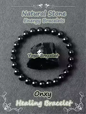 Natural Black Obsidian Stone Onxy Bracelet Promote Blood Circulation Relax Anxiety Relief Healthy We