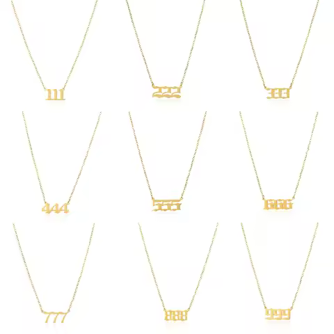 Stainless Steel Angel Number Necklace For Women 111 222 333 444 555 666 777 888 999 Pendant Gold Col
