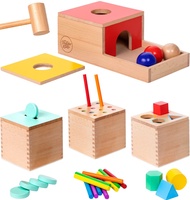 Pidoko Kids Montessori Toys for 1 Year Old - Wooden Object Permanence Box, Coin Drop, Color and Shap