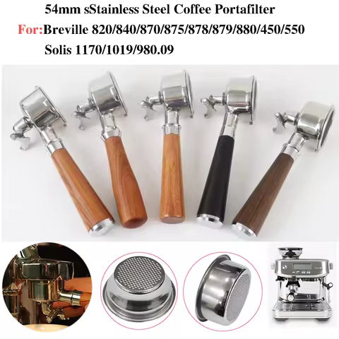 54mm Double Mouth Coffee Portafilter For Breville 870/875/878 Solis 1170 Stainless Steel Coffee Hand