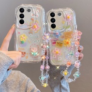 Casing Vivo V27 Casing Vivo V27 Pro Casing Compatible with Transparent Cute Cream Edge Soft Silicone