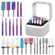 25Pcs Nail Drill Bits Set with Storage Box, 3/32 Inch Tungsten Ceramic Diamond Carbide Nail Drill Bi