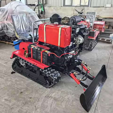 40HP Double Cylinder Diesel Mini Crawler Tractor Ride On Rotary Tiller With Bulldozer Blade Farm Cul