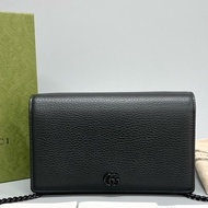 Gucci/古馳 GG Marmont系列 so black荔枝紋牛皮woc鏈條包
