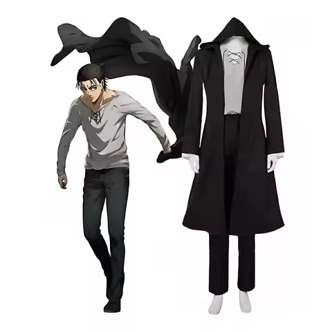 Eren Jaeger Cosplay Costume Anime Titan Black Hooded Trench Coat T-shirt Pants Wig Halloween Clothes