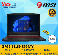 MSI GF66 11UE-855MY 15.6'' FHD Gaming Laptop ( I7-11800H, 16GB, 512GB SSD, RTX3060 6GB, W11H , 2YW ) Free Bag