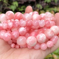 6/8/10/12mm หินธรรมชาติ สีชมพู สีขาว หยก กลม สเปเซอร์ ลูกปัดหลวม สำหรับ ทำเครื่องประดับ DIY สร้อยข้อ