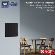 British General Evolve Matt Black Edge to Edge, 4 Gang, 2 Way Switch, 20 Amp (PCDMB44EB)