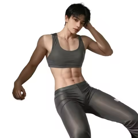 Shiny Leggings for Men Sheer Underwear Pants Crop Tops Set Rave Party Outfits Gay Lingerie Set Fembo