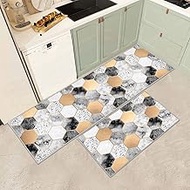 JEFFEL Kitchen Mat Sets Non slip Washable, Kitchen Rugs Runner Set of 2 Anti Fatigue Kitchen Floor M