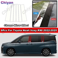 6Pcs Glossy Chrome PC Material Mirror Effect Pillar Post Door Trim Fit For Toyota Noah Voxy R90 2022