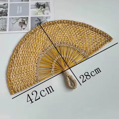 Natural Seaweed Straw Fan Semicircular Boho Style Handheld Fan Handmade Cooling Fan Home Decor