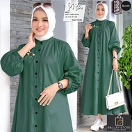 Piya Midi Dress Long Tunik Dres Wanita Remaja Muslim Bahan Linen Rami Premium full Kancing Aktif