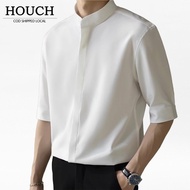 HOUCH COD Stand Collar Simple Casual Slim Fit Men's Half Sleeves Shirt 衬衫 - Solid Color