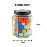 [150pcs] 100ml Hexagon Glass Jar Bottle Wedding Door Gift Honey Spices Air Tight Botol Balang Kaca Borong Wholesale