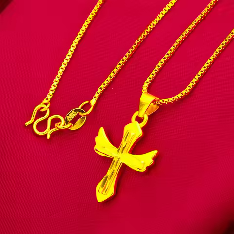 Cross Fashion Necklace Women's 24K Gold AU999 - Genuine value-preserving AU999, timeless cross style