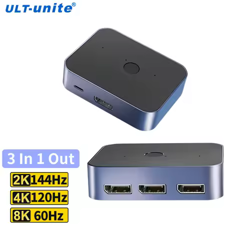 8K DisplayPort Switcher 3 in 1 Out Bi-Direction DP 1.4 Splitter 8K@60Hz 4K@144Hz 48Gbps Display Port