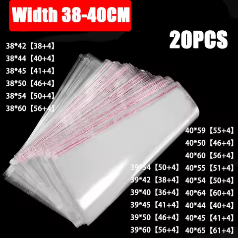 20pcs Width 38-40cm StoBag Transparent Self Adhesive Plastic OPP Resealable Poly Cellophane Clothing