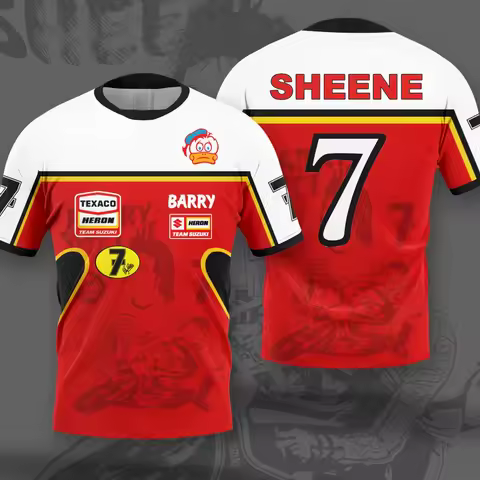 Barry Sheene #7 Driver Fan Men's T-Shirt Summer Short Sleeve Sports Tee Top Suzuki Team Family Match