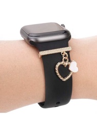 1入組簡約白色雙心手錶裝飾環，適用於Apple Watch 和Galaxy Watch系列錶帶。手錶配件，吊墜禮物