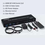 8K 60Hz Dual Monitor HDMI DP KVM Switch 2 in 2 out 4K 120Hz USB3.0 2x2 KVM Switch สําหรับ 2 PC 2 Mon