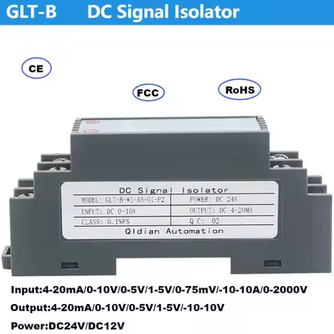 4-20mA to 0-10V 0-5V DC Signal Converter 0-60mV 0-75mV 0-2000V 35mm DIN Rail Analog Signal Isolation