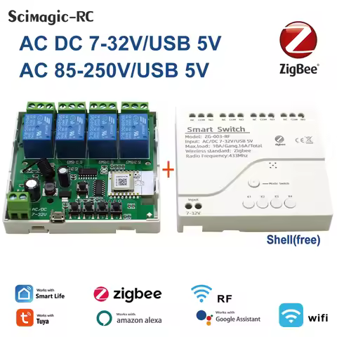1/2/4CH Zigbee Tuya Ewelink Smart Switch Relay Module DC5V 7-32V AC 220V 85-250V RF433Mhz Remote Con