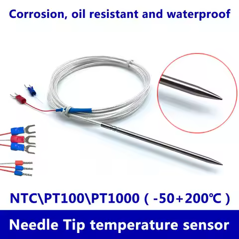 NTC\PT100\PT1000 Class A Temperature Sensor 4X100mm Needle Tip Wire Shielded Cable 1-8m Meter Food G
