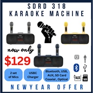 SDRD HongKong Brand SD 318 2023 latest model Karaoke Wireless Bluetooth Speaker with dual mic adjustable sound