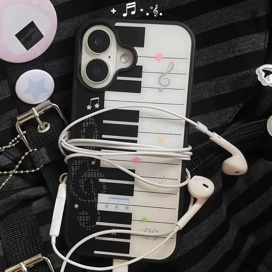 Korean ins Art Piano Key Notes Creative Exquisite Cute Phone Case For iPhone 17 16 15 14 13 12 11 Pr