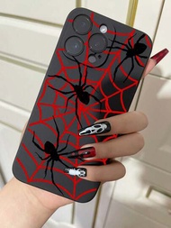 1個時尚創意紅色蜘蛛防摔黑色軟殼手機殼,適用於包括 Iphone、華為、小米、紅米、三星等多種智能手機型號
