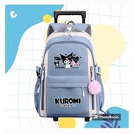 Kuromi chinamorol Trolley Backpack Elementary School Trolley Backpack Multifunctional Push Trolley Bag