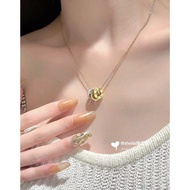 【Best quality】Car 18k three-color gold three-ring round pendant necklace light luxury niche design c
