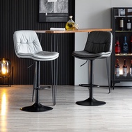 Nordic Bar Chair High-Quality Leather Thick cushion Liftable Bar Chair With Backrest Rotatable High Chair Light Luxury Bar Chair Lift Swivel High Bar Stool