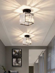 LED吸頂燈水晶燈罩黑金色客廳臥室現代方形裝飾吸頂燈E27（無燈泡）